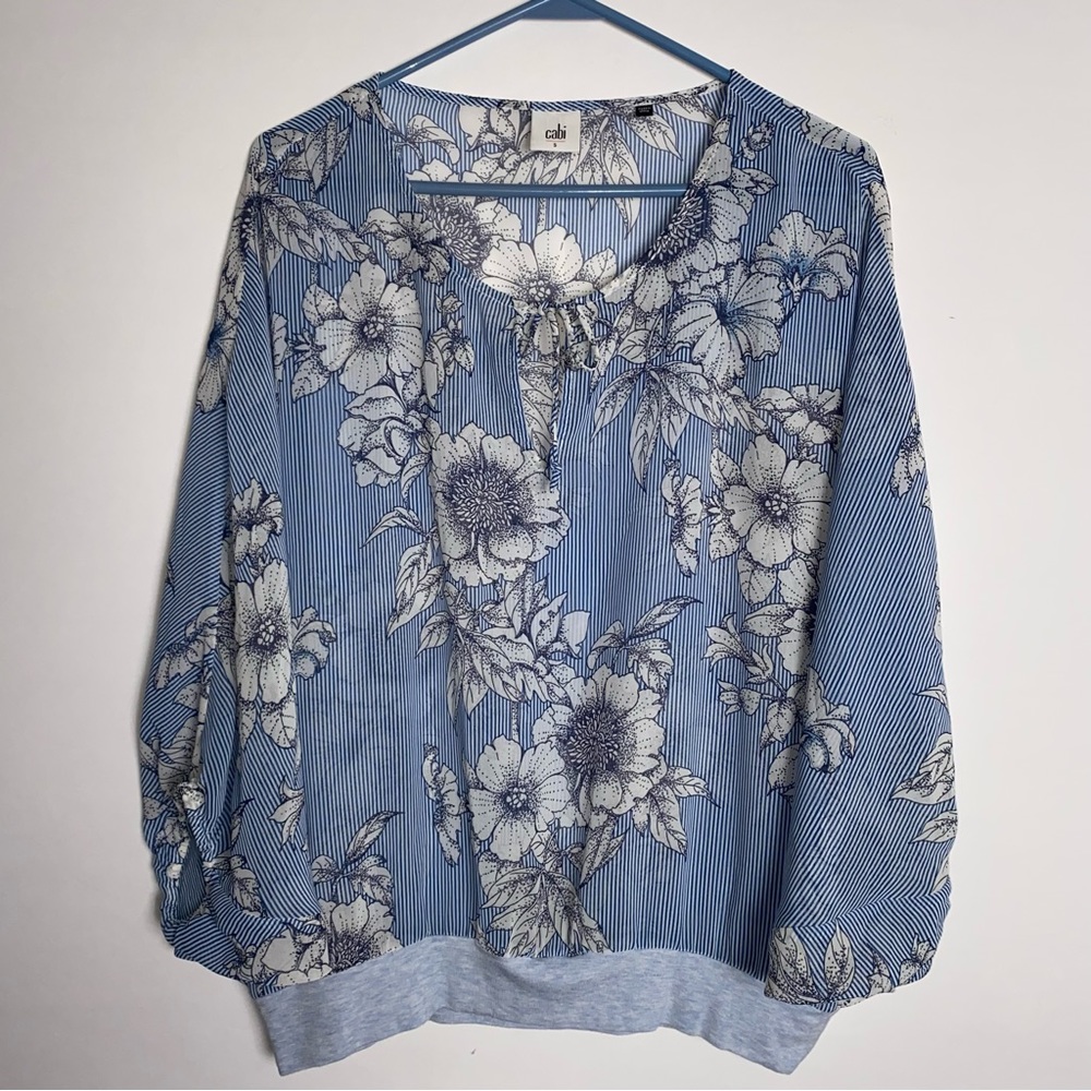 CABI Womans Blouse Ladies Top Woman's Shirt Small Batwing Stripes Floral